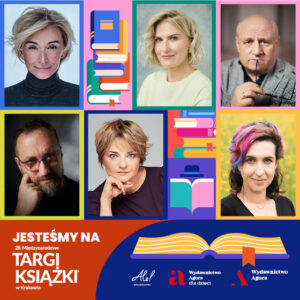 Grafika na Międzynarodowe Targi Książki w Krakowie 2026 z wizerunkami autorów i autorek: Martyna Wojciechowska, Sylwia Chutnik, Joanna Chmura, Maciej Siembieda, Natalia de Barbaro, Michał Nogaś